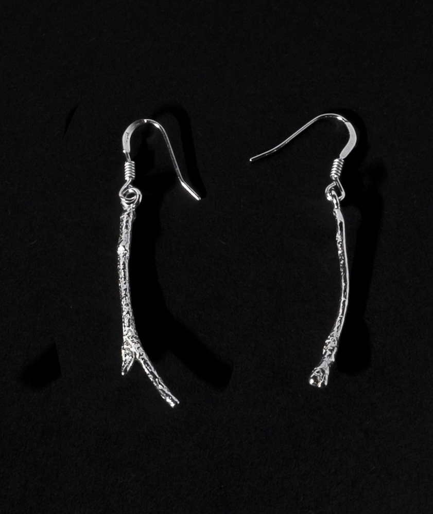 Silver twig earring